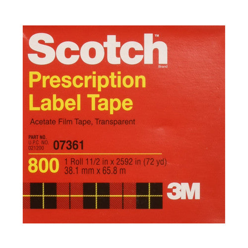Scotch Prescription Label Tape, Acetate Film Tape, Transparent 800, 1 ? In by 2 1/2 In, 1 Ea